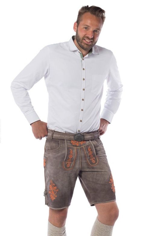 Lederhose Gaudi Kort Bruin/ Oranje met Bretels