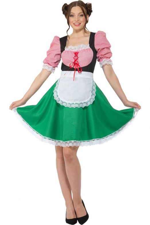 Middellange Dirndl Carolina Rood met Groen