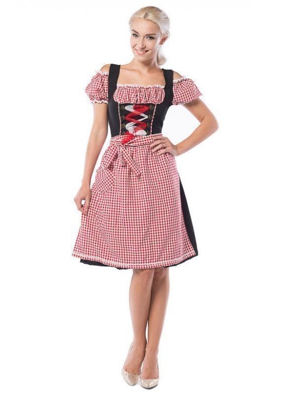 Dirndl Anne-Ruth Rood/Zwart (midi)