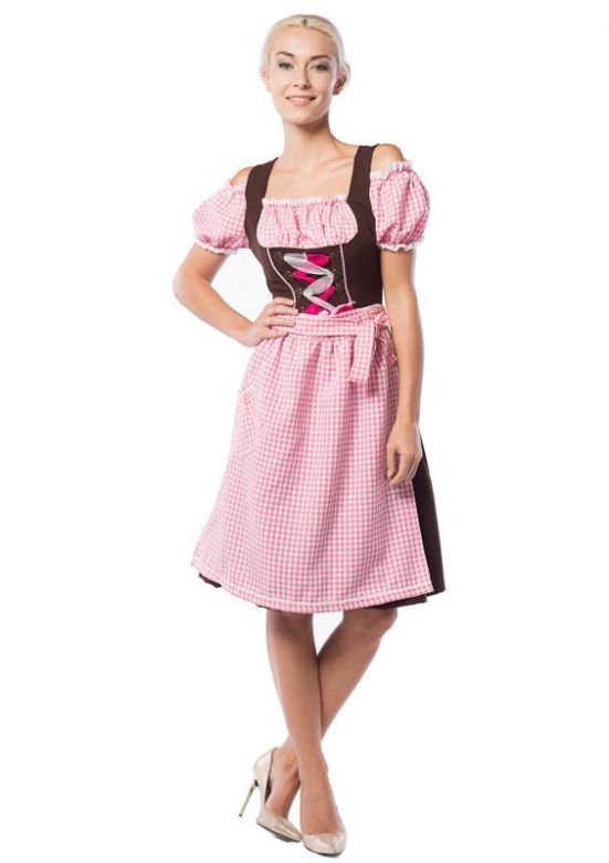 Dirndl Anne-Ruth Roze/Bruin (midi)