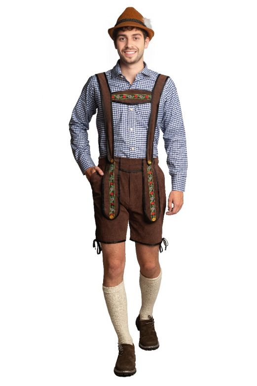 Lederhose Donkerbruin + Blouse Blauw
